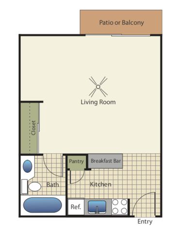 2D Rendering of a Large Studio Floor Plan