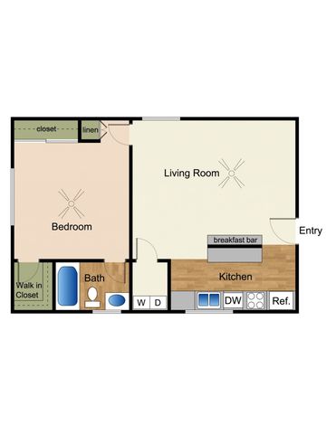 2D Rendering of a 1 Bed Floor Plan