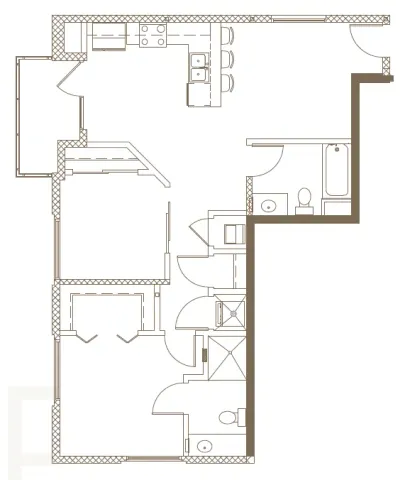 2D Rendering of a 2 Bed Floor Plan