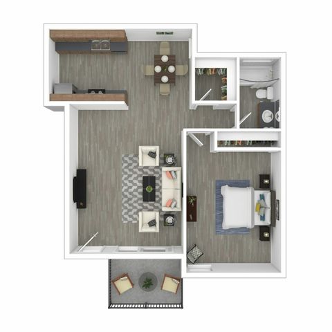 One-Bedroom, One-Bathroom 3D Furnished Floor Plan