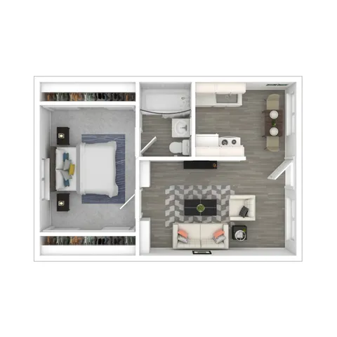One-Bedroom 3D Furnished Floor Plan