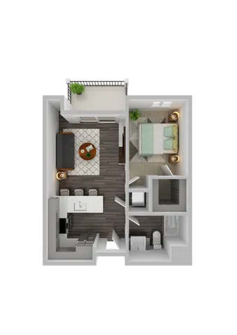 1A-3 One-Bedroom Floor Plan Layout