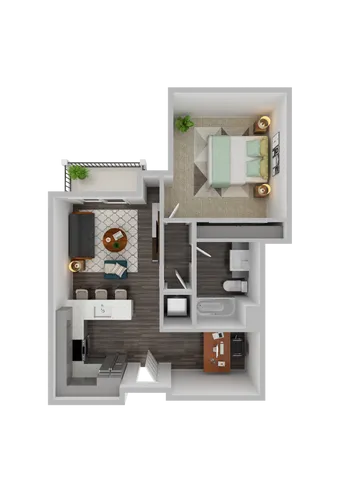 1A-2 One-Bedroom Floor Plan Layout