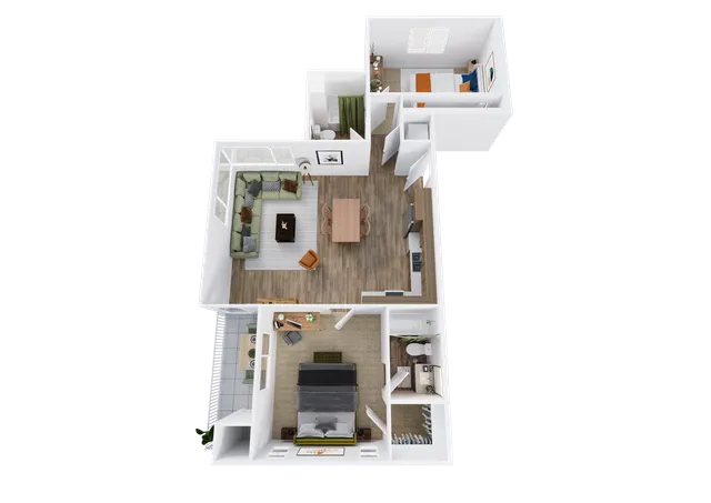 3D floor plan rendering - 2B-2 - Two-Bedroom, Two-Bathroom