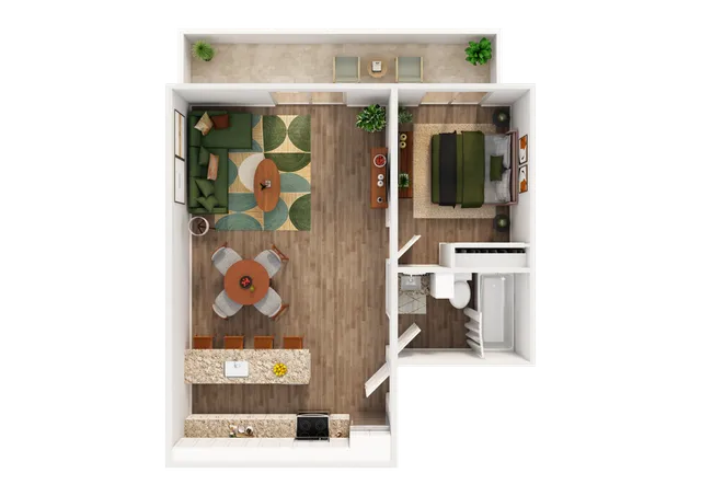 3D Rendering of a One-Bed Apartment