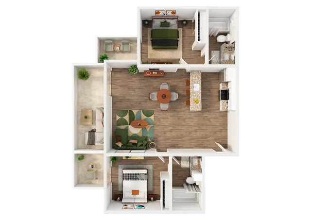 3D Rendering of a Two-Bed Apartment