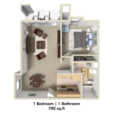 3D Rendering of a 1 Bed Floor Plan