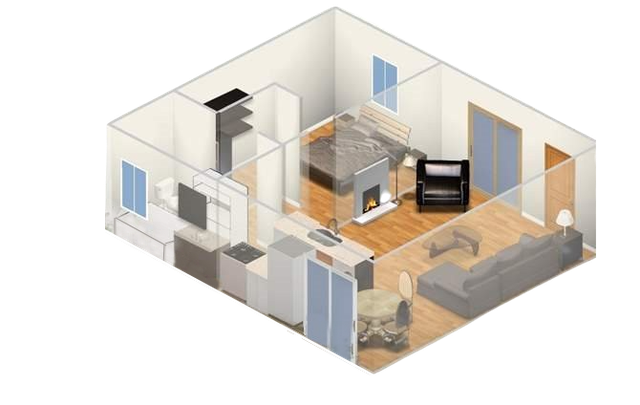 One-Bedroom 3D floorplan at Delaware Pines apartments