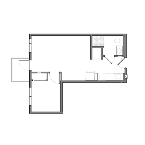 One-Bedroom, One-Bathroom - 2D Floor Plan Image