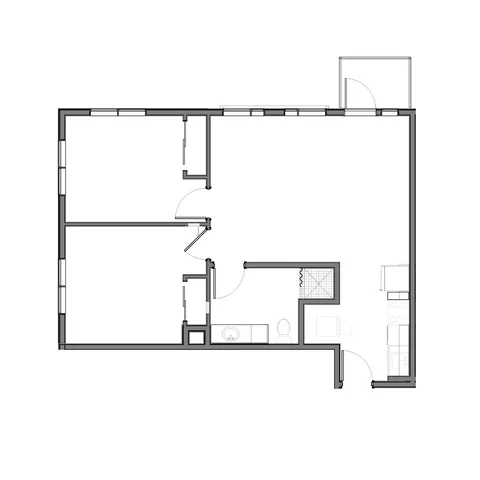 Two-Bedroom, One-Bathroom - 2D Floor Plan Image