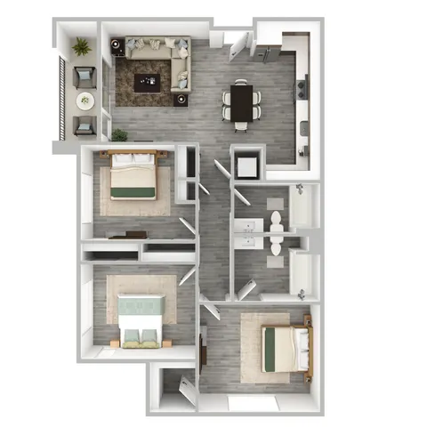 Three-Bedroom, Two-Bathroom Apartment