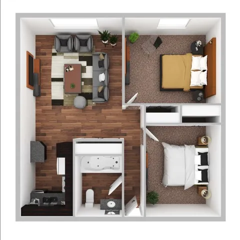 Two bed one bathroom floor plan