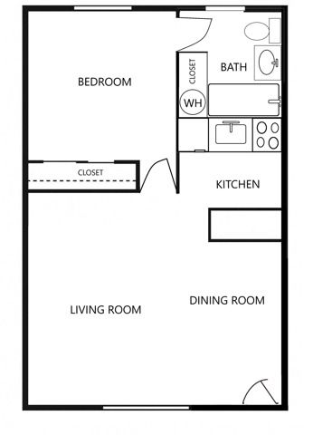 1 bedroom - 1 bath - 500 sq ft