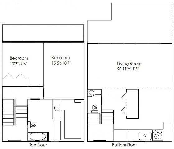 2 bedroom - 1.5 bath - 1200 sq ft