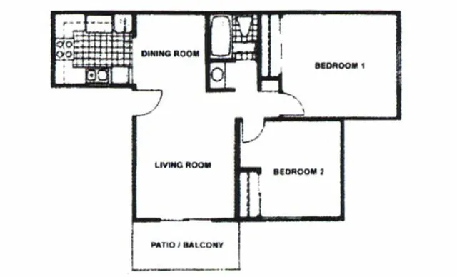 Two Bedrooms One Bathroom Floor Plan