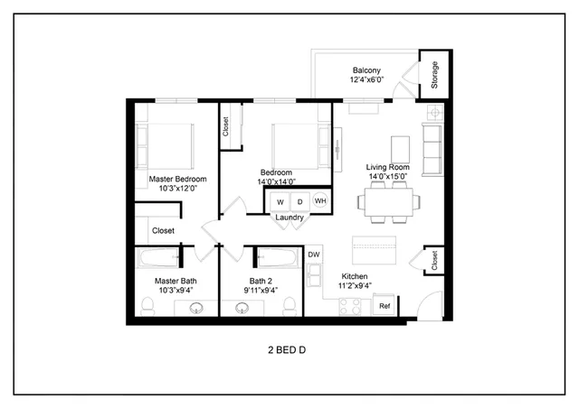 2 bed 2 bath - D