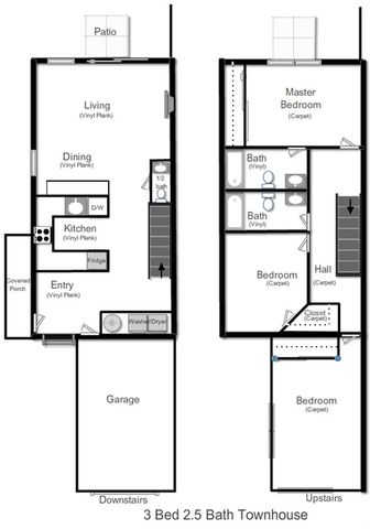 three-bedroom, two-and-a-half-bathroom 2D floorplan rendering