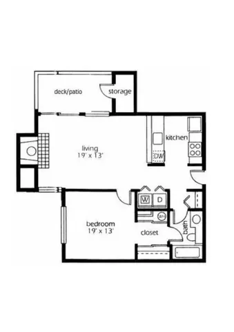 1 Bed 1 Bath Floor Plan