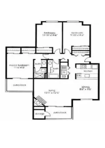 3 Bed 2 Bath Floor Plan