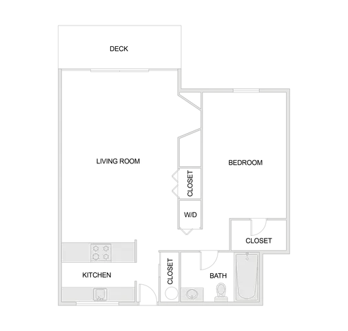 1 bed 1 bath 2D floorplan of Creekwood Apartments