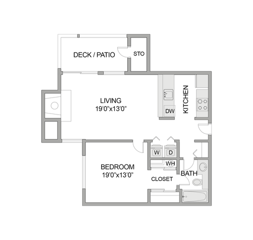1 Bed 1 Bath Floor Plan