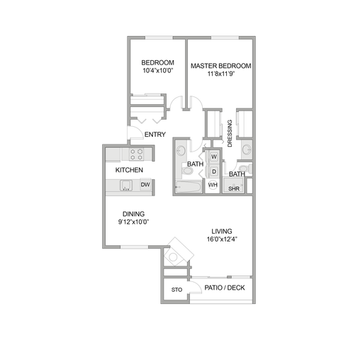 2 Bed 2 Bath flooplan