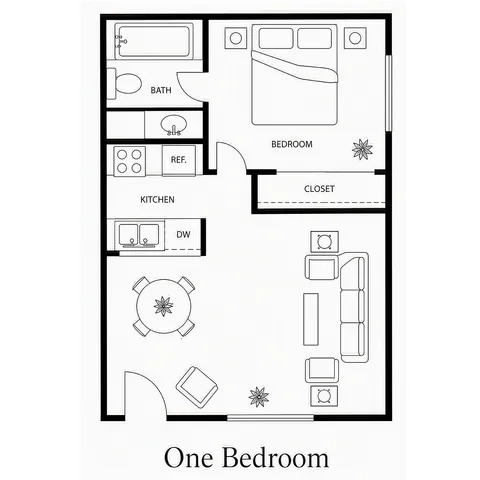 one bedroom floorplan 2D