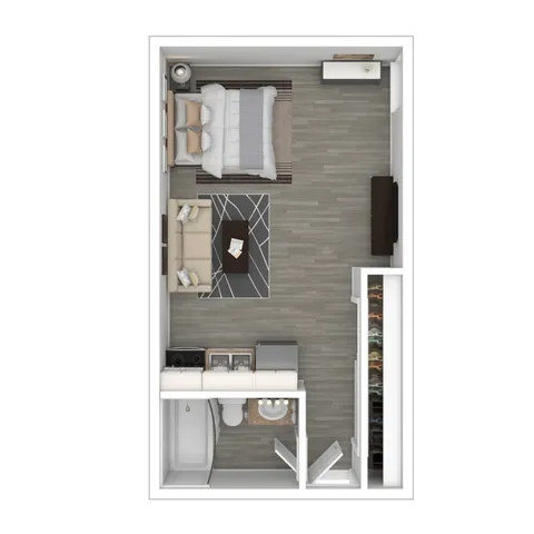 3D Furnished Rendering of Studio Floor Plan