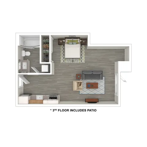 3D Furnished Floor Plan Studio D