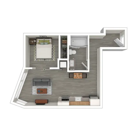 3D Furnished Floor Plan 1x1A