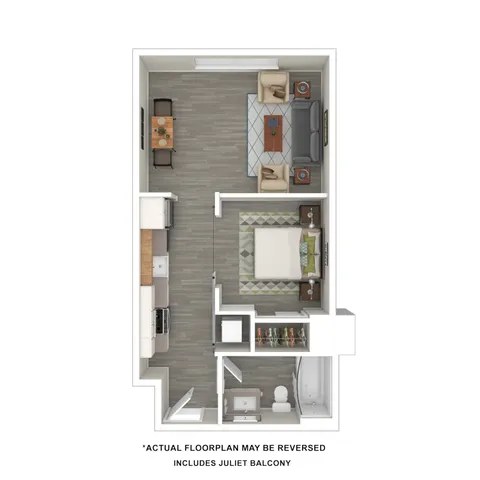 3D Furnished Floor Plan 1x1 E, F