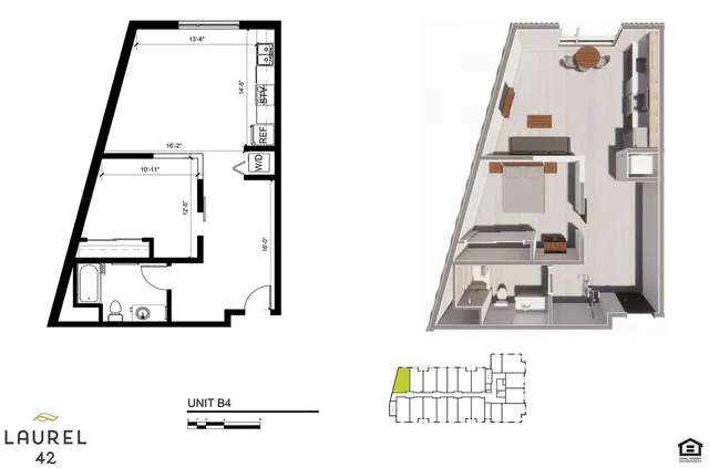 One-Bedroom, One-Bathroom 2D/3D Floor Plan - 1x1E