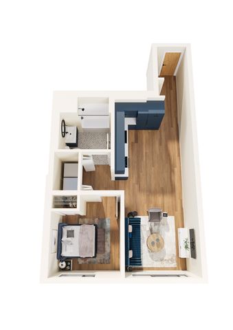 Furnished 3D Rendering of One-Bedroom C Floor Plan