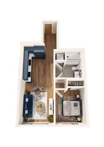 Furnished 3D Rendering of One-Bedroom D Floor Plan