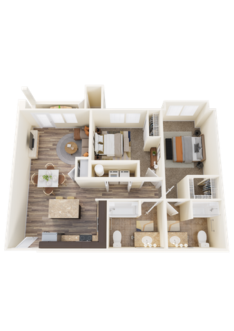 Two-Bedroom, Two-Bathroom D Floor Plan