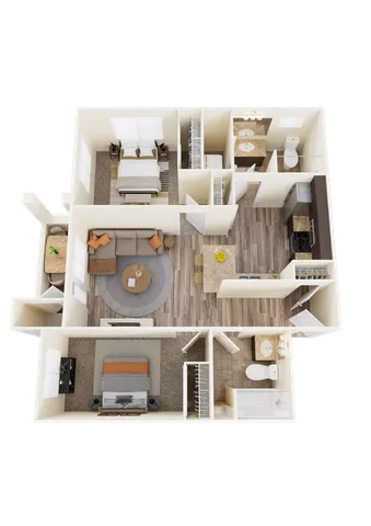 Two-Bedroom, Two-Bathroom E Floor Plan
