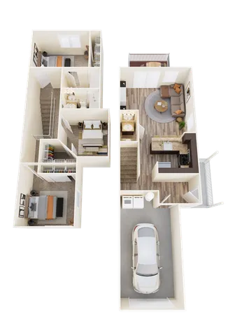 Three-Bedroom, Two & 1/2 Bathroom Townhome Floor Plan