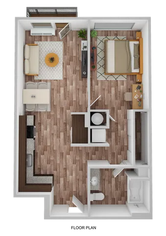 3D Rendering of a 1 Bedroom Floor Plan - 699 sq ft.
