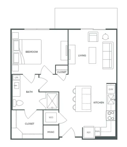 Modern Pearl Bee Cave A4 floor plan showcasing 1 bedroom, 1 bathroom, and a spacious open-concept kitchen and living area, 699 square feet.