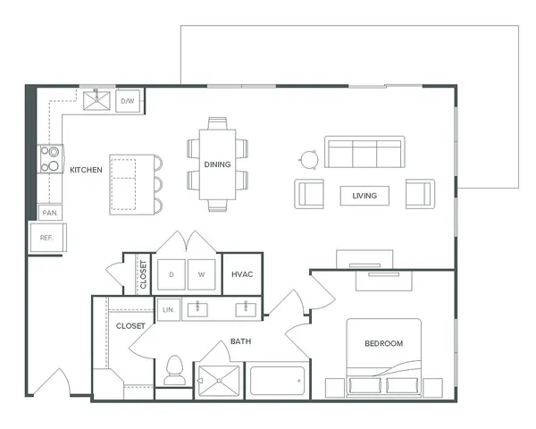 Elegant A11.2 floor plan of Pearl Bee Cave featuring 1 bedroom, 1 bath, and a spacious open living area, totaling 987 SF.