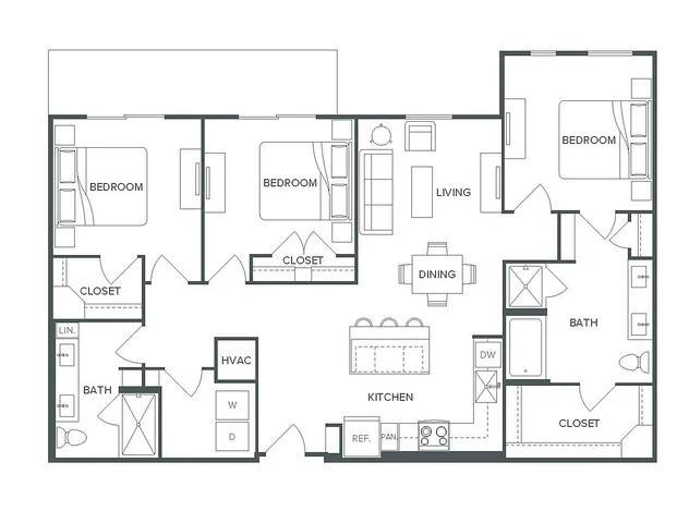 Elegant Pearl Bee Cave C2 floor plan showcasing 3 bedrooms, 2 baths, an open living and dining area, and a modern kitchen across 1,380 sq ft.