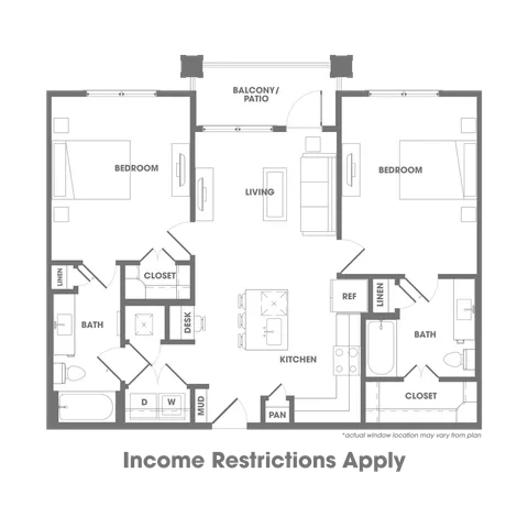 Modern floor plan showcasing 2 bedrooms, an inviting living area, spacious kitchen, and a balcony patio.