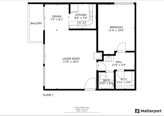 1x1 bedroom floorplan