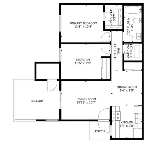 2BR/1BA Layout