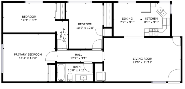 3BR/1BA Layout