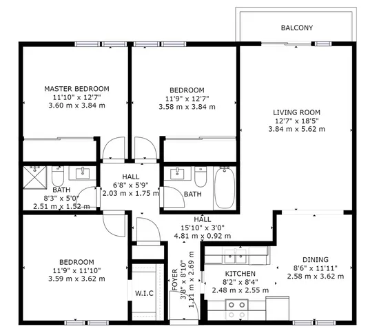 3BR/2BA Layout