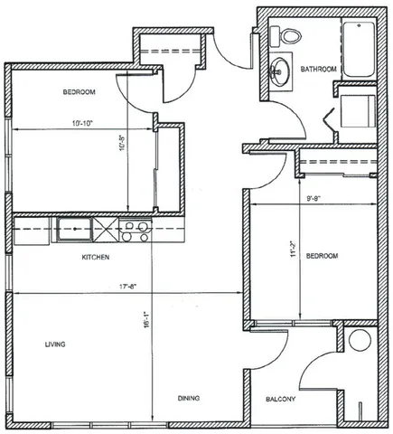 2Bed, 1bath A Units 219, 319, 419