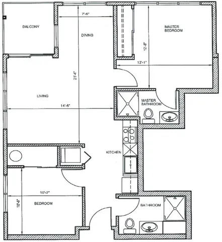 2Bed, 2Bath D Units 104,105, 204, 205, 304, 305