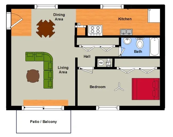 1 BR 1 Ba Flat