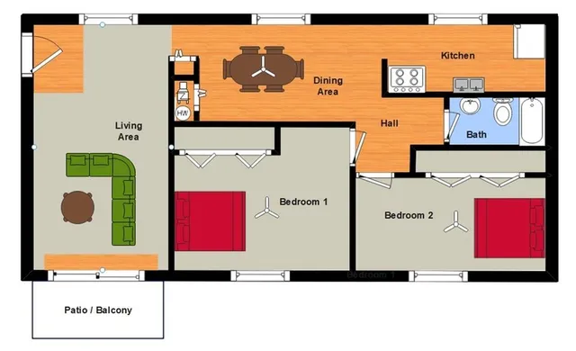 2 BR, 1 Ba